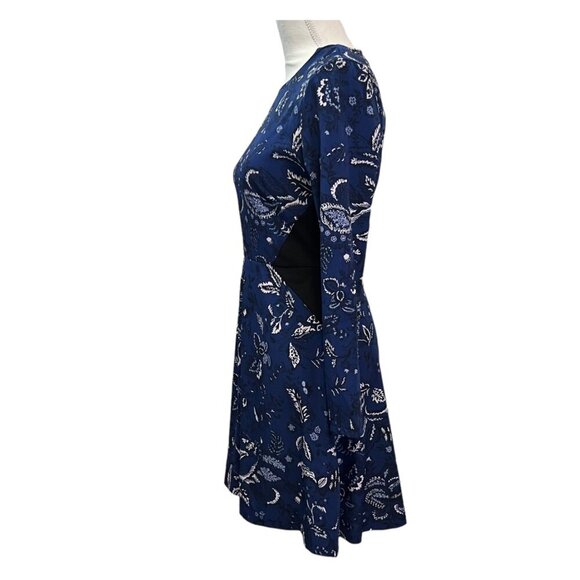 Thakoon Navy Mixed Media Bandana Print Long Sleeve Fit & Flare Dress Size 4 - Picture 8 of 8